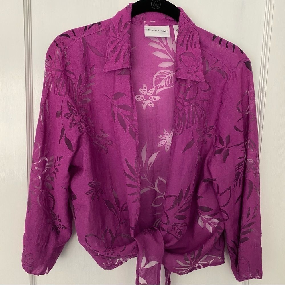 Alfred Dunner purple floral cropped shrug dress topper women’s size 10
